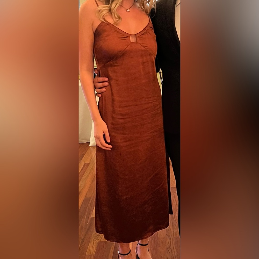 Chic Brown Spaghetti Strap Maxi Dress
